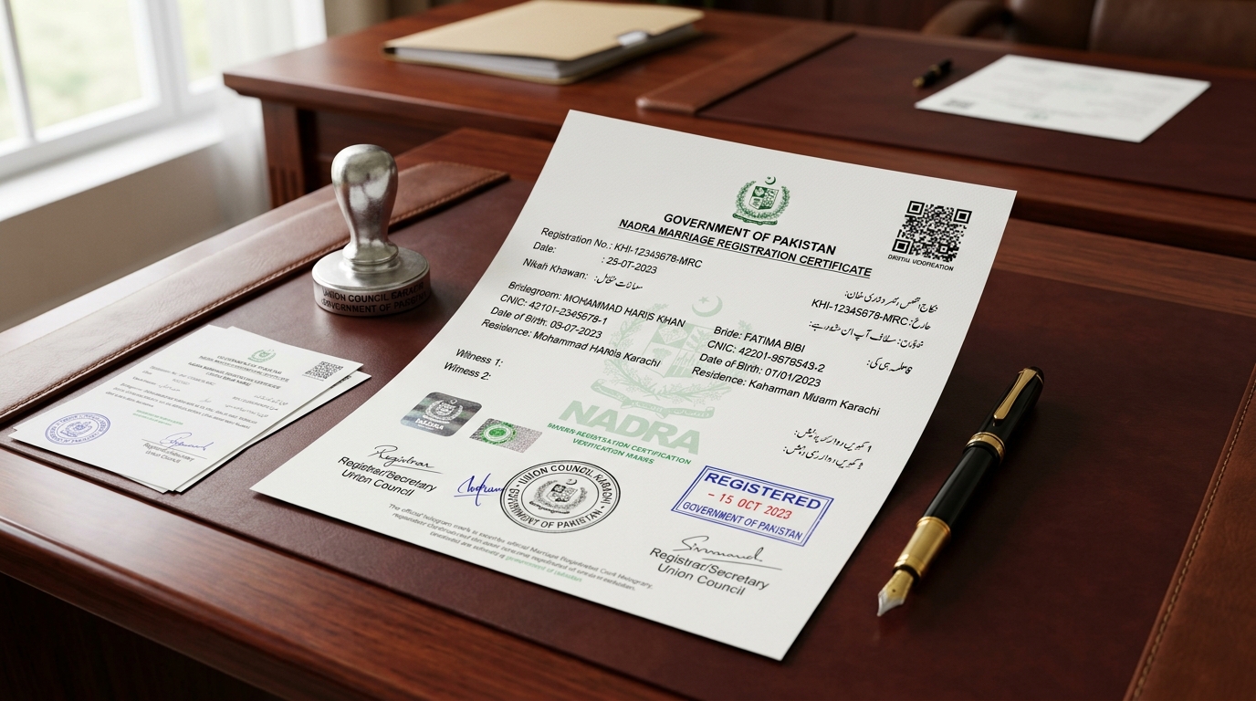 Official NADRA Computerized Marriage Registration Certificate MRC issuance process in Karachi