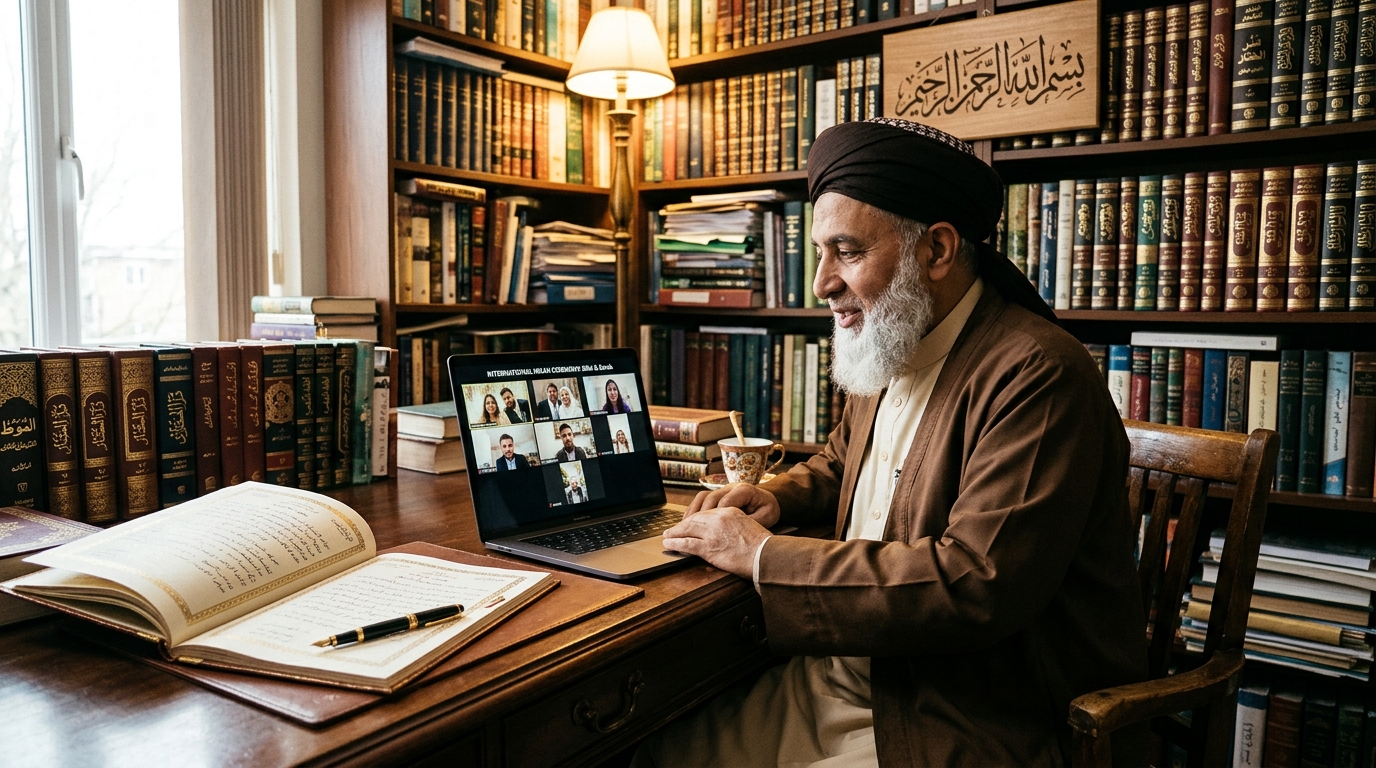 Online Nikah live video call conference with Islamic Scholar Qazi and overseas couple