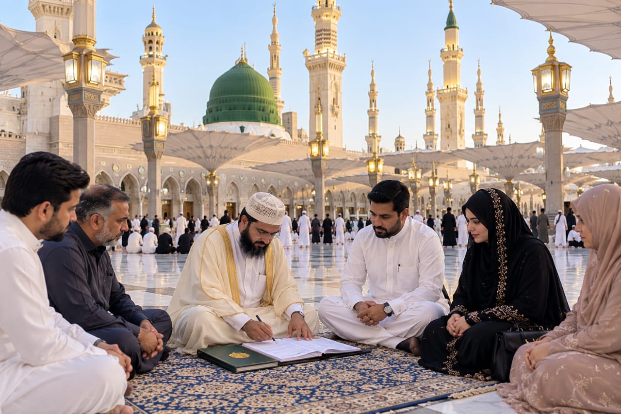 Sacred Courtyard of Masjid an-Nabawi facing Green Dome