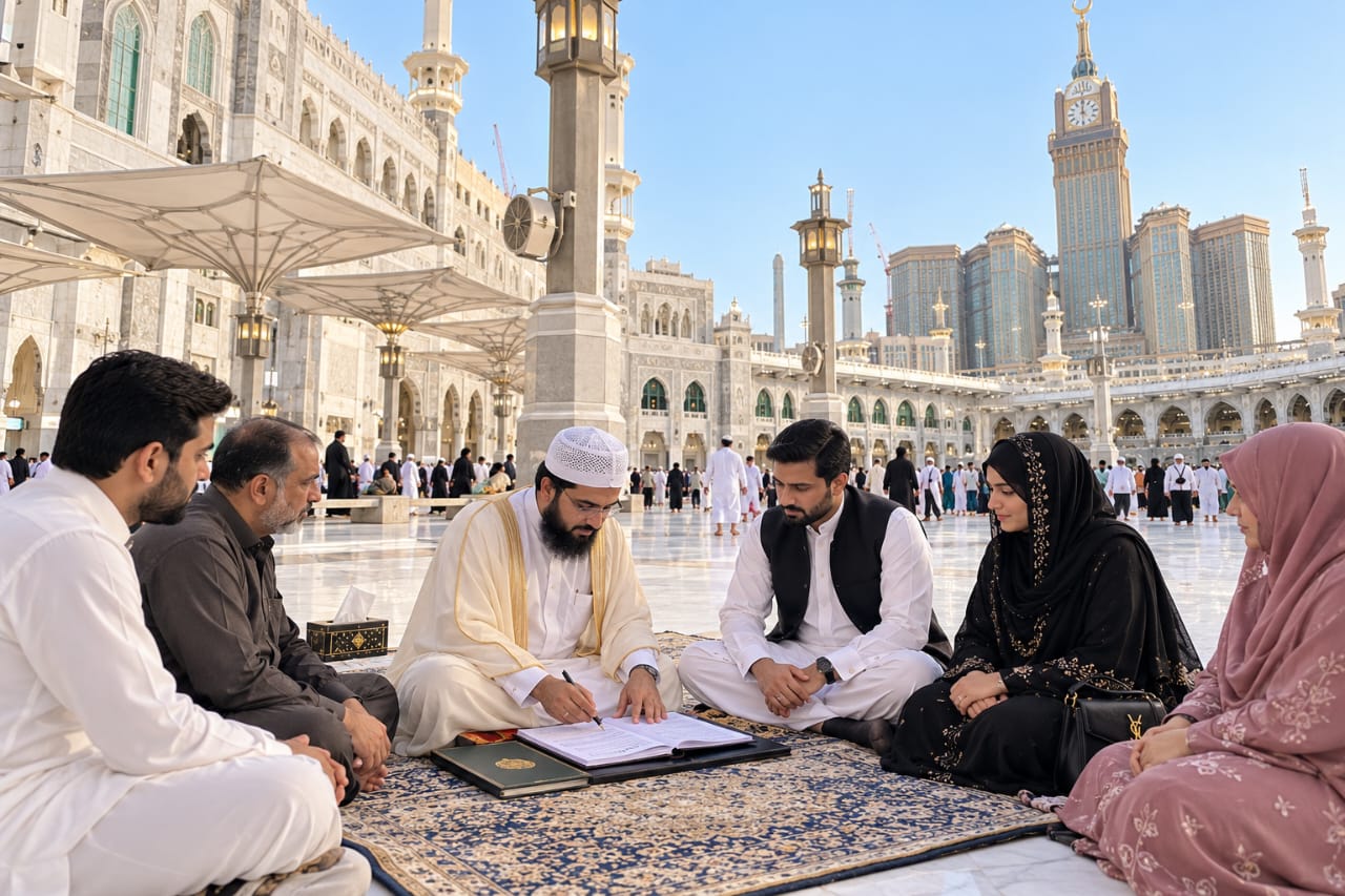 Masjid al-Haram Courtyard Nikah with Clock Tower