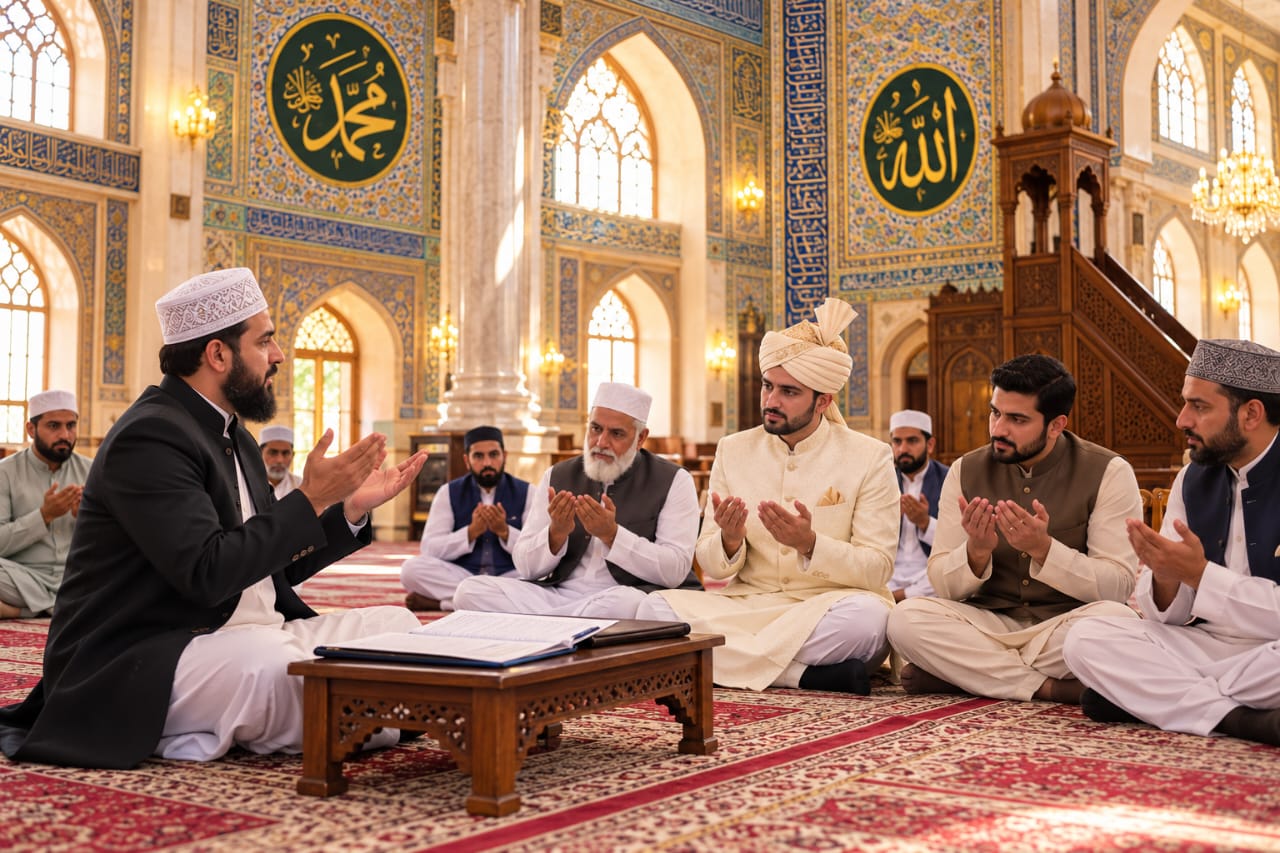 Congregational Dua-e-Khair in Grand Decorated Mosque